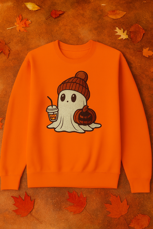Ghost & Pumpkin Spice Latte Chenille Patch Crewneck Sweater
