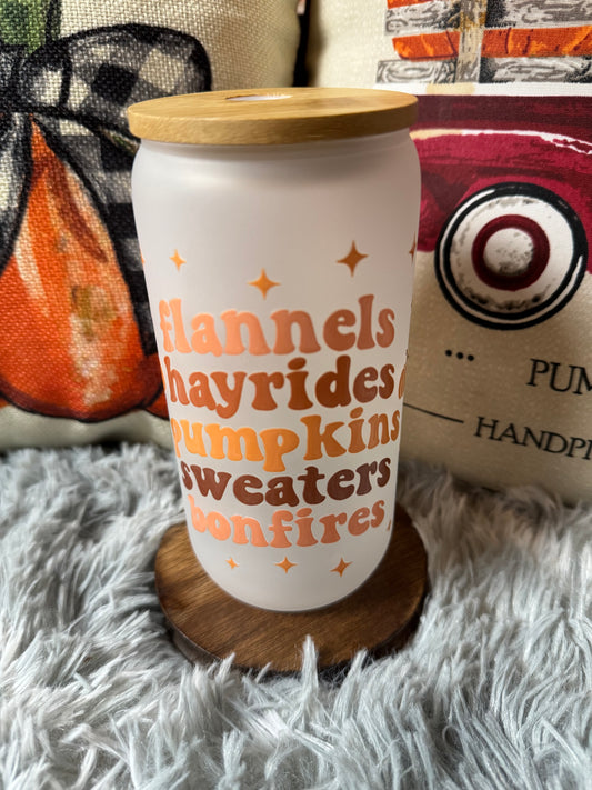 Flannels hay rides, pumpkin, sweaters bonfires tumbler