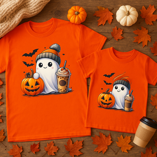 Kids Matching Ghost & Pumpkin Spice Graphic Tee