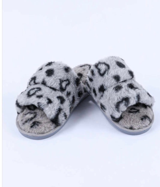 Faux-Fur Leopard Print Slippers